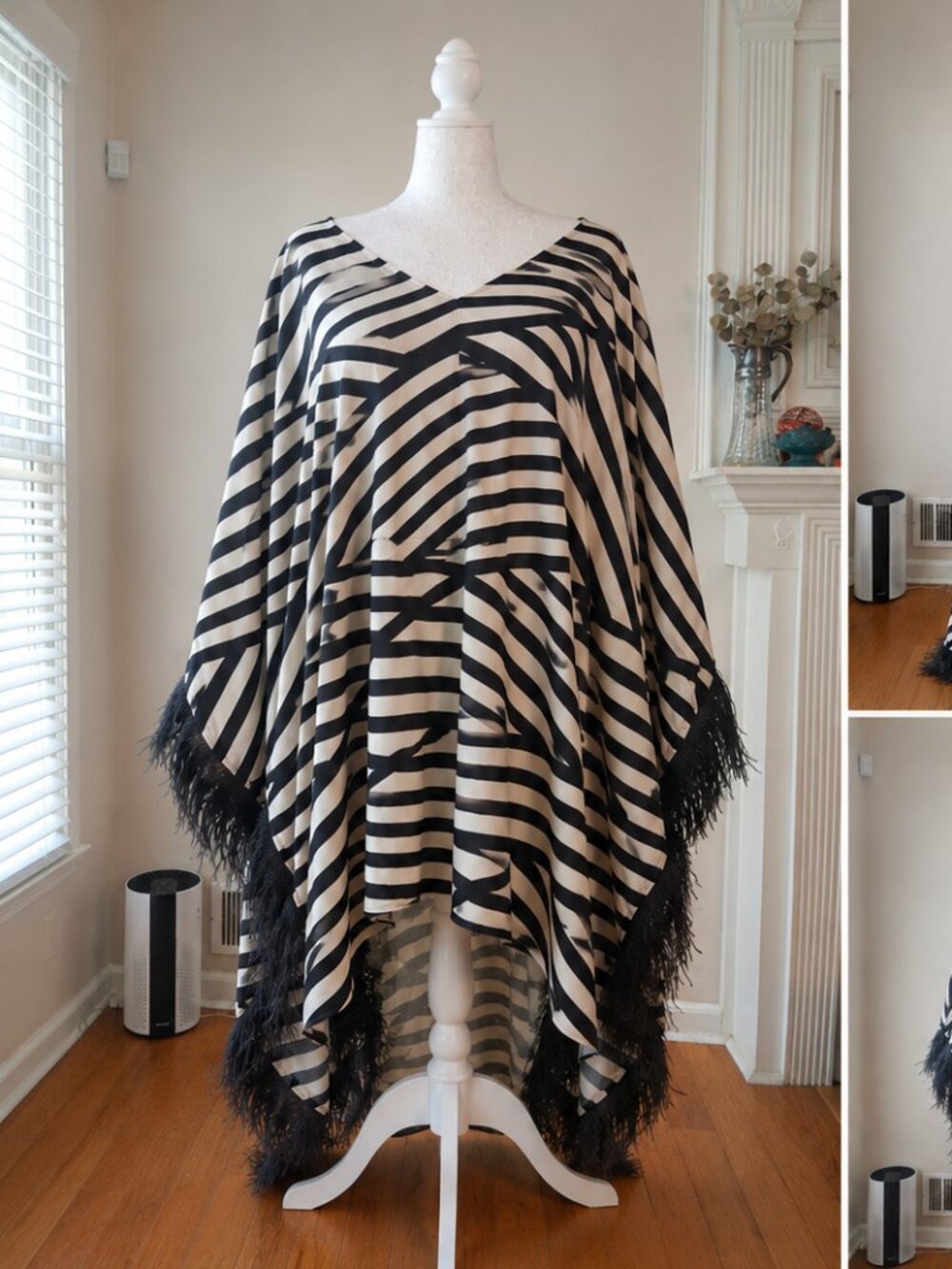 JIBRI Ostrich Feather Trimmed High-Low Kaftan -- Plus Size